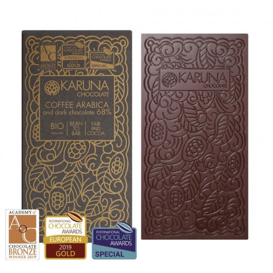 Tavoletta di cioccolato fondente puro 68% bio aromatizzato Coffee Arabica 60 gr